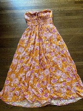 Old Navy Midi Orange and Pink Floral Halter Dress Small