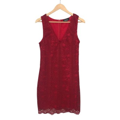 Lulus Red Lace Overlay Sleeveless V-Neck Mini Dress Sexy Cocktail Party Size M