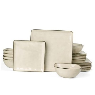  Dinnerware Sets for 4, Ocean Square 18-Piece Kitchen Set(18pcs) Light khaki