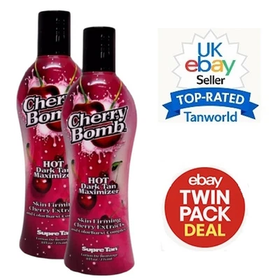 Supre Tan Cherry Bomb Hot Tingle Dark Tanning Sunbed Lotion Cream Twin Pack Deal