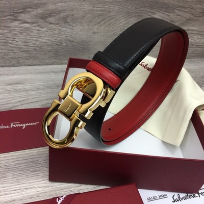 Authentic Salvatore Ferragamo Gancini Belt unisex Reversible Leather Black/Red