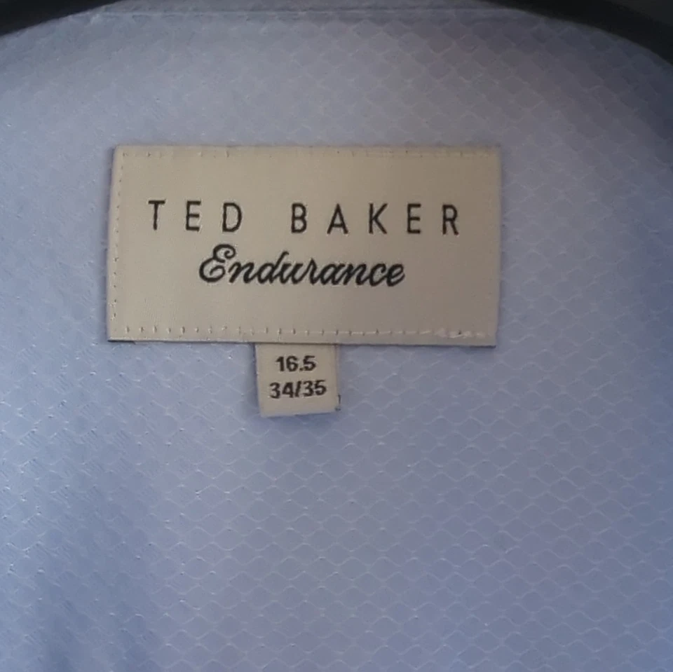 Ted Baker Endurance Blue Textured Cotton Dress Shirt 16.5 34/35 Long Sleeve - Image 2 of 4