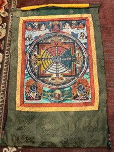 Vintage TIBETAN THANGKA MANDALA PAINTING on FABRIC Deity CHAKRASAMVARA 30”x 46” 