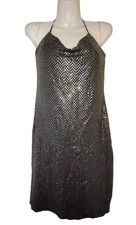 Haute Monde Black Sequin Halter Sleeveless Dress Size L W005