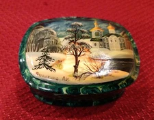 Russian Vintage Lacquered Hand Painted Trinket Box Hinge Missing Pin Still Cool!