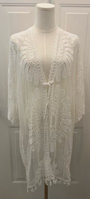 NWT Everleigh White Lace Kimono Duster Coverup Boho Office Resort Cruise 3X