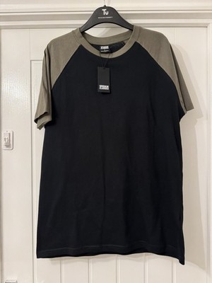 New Urban Classics Men's Black/Khaki Contrast Raglan T-Shirt, UK Size L