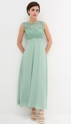 FREEMANS Sleeveless Flared Lace Dress in Light Green UK 20 Plus (fm221-10)