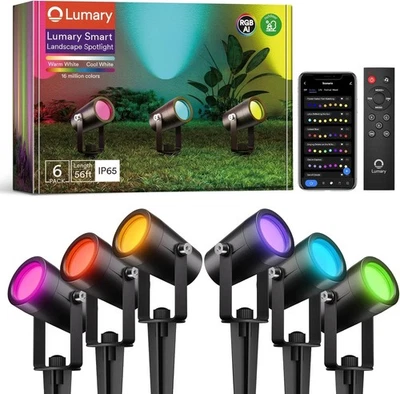 Lumary 56FT Smart Landscape Lights Gen2, 6 Pack RGBAIWW Color Changing