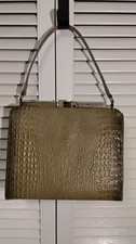 Vintage 40s 50 s Crocodile Alligator Embossed Leather Handbag Purse Bag Exotic