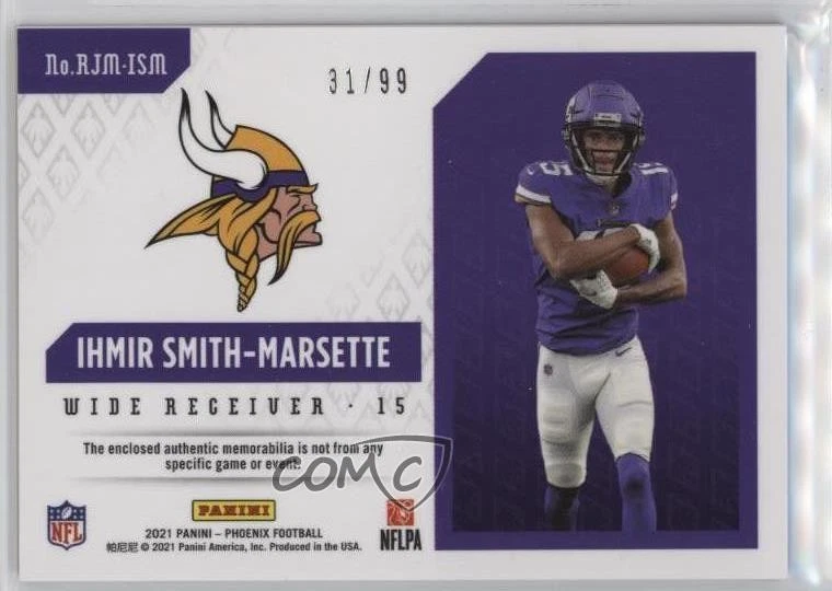 2021 Panini Phoenix Rookie Jumbo Memorabilia Purple /99 Ihmir Smith-Marsette RC - Image 2 of 2