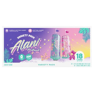 Alani Nu Energy Drink, Purple Cotton Candy Variety, 12 fl oz, 18-Pack