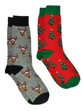 Men's Christmas Socks Reindeers  Trees  Size 10-13 2-Pair Set 