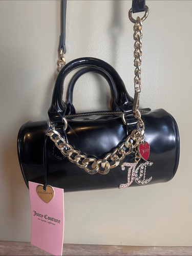 Juicy Couture Black Mini Barrel Bag with Gold Chain & JC Charm