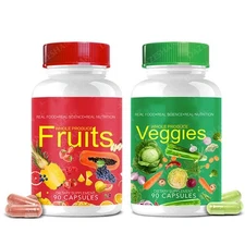 1 Set Fruits and Veggies Supplements - 90 Fruit Capsules, 90 Veggie Capsules New