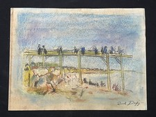 RAOUL DUFY disegno e quadro su carta vecchia firmato timbrato vintage