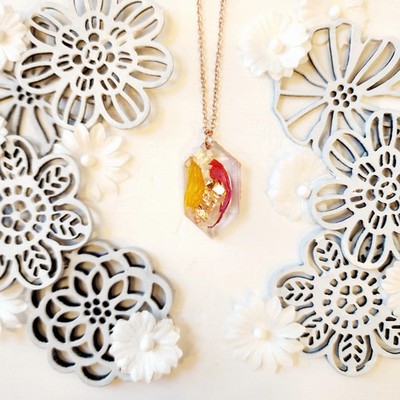 Necklace-Modern Sunflower Petal Resin Pendant-Nickel Free-Rose Gold