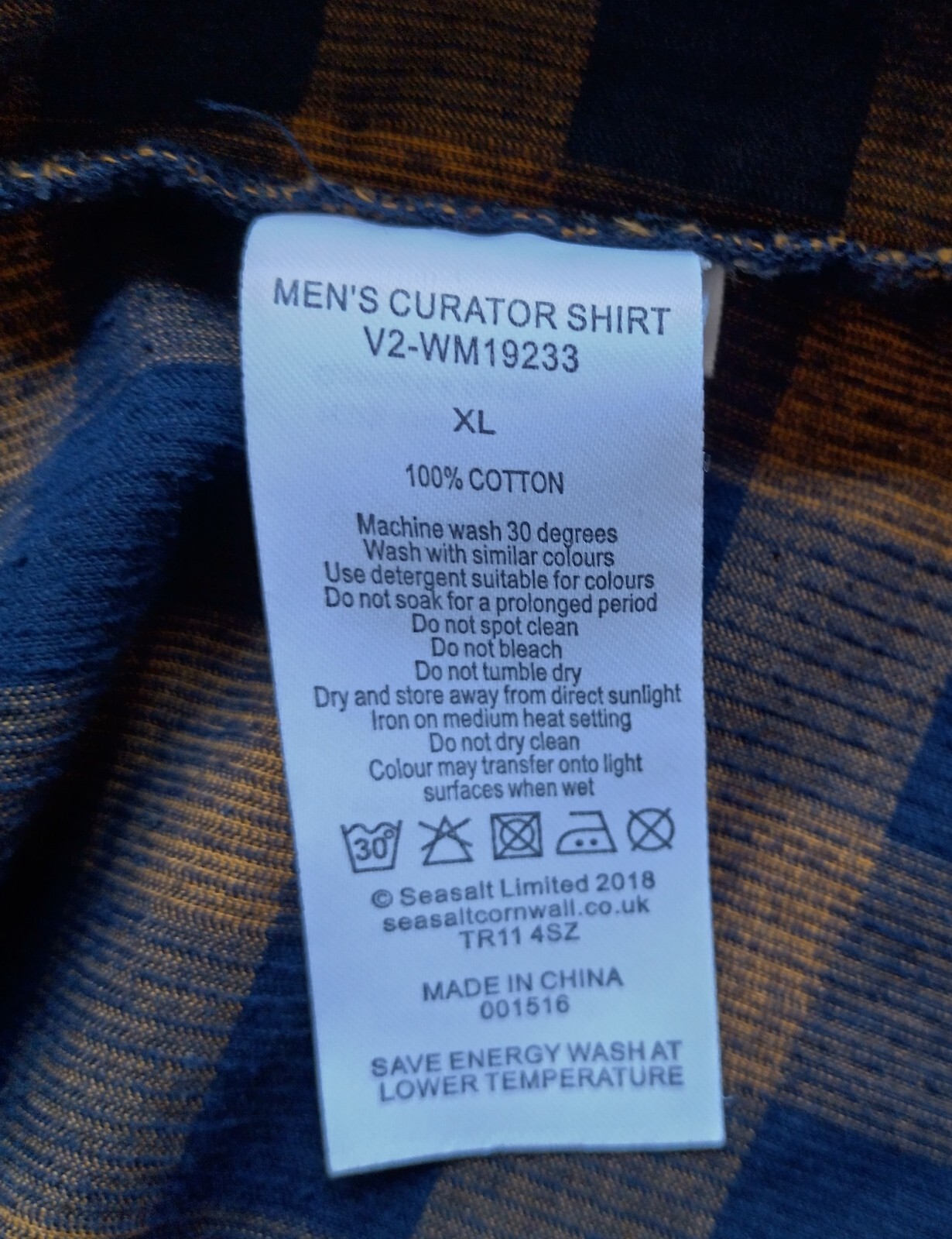 Men's Seasalt Cornwall Curator Bridge Turmeric Check Shirt Size XL  26" pit-pit image 10