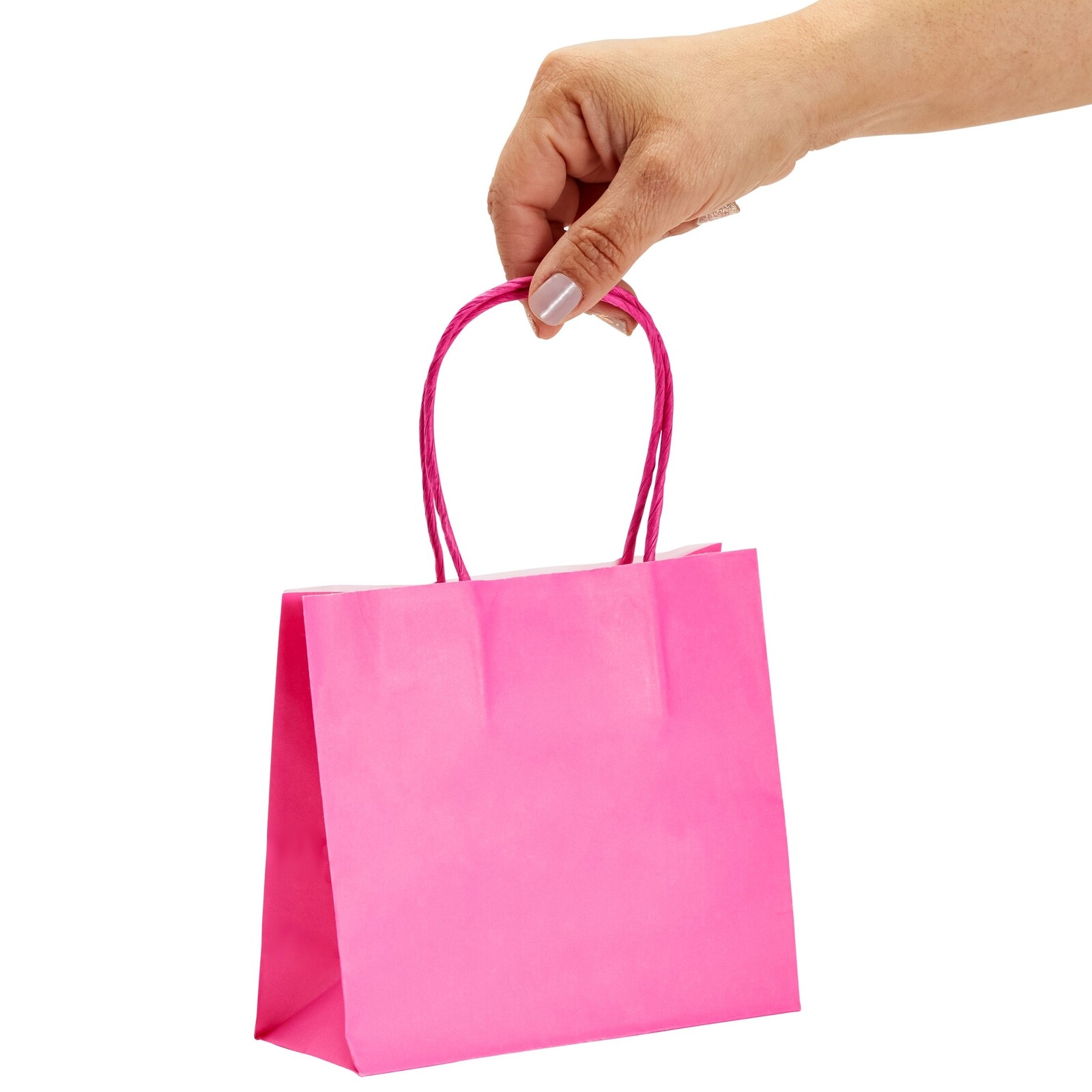 50 Pack Mini Pink Gift Bags with Handles, Bulk Kraft Party Favor Bags