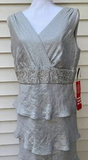 NWT R M RICHARDS Platinum Beaded Ruffle Long Evening Gown Dress Formal 12 Tall