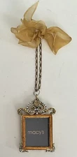 MACY’S MINIATURE JEWELED SQUARE PICTURE FRAME WITH WALL HANGER CHAIN & RIBBON