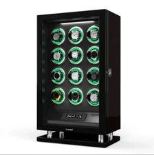 Automatic 12 LCD Touch Watch Winders Box Display Case Fingerprint Unlock RGB LED