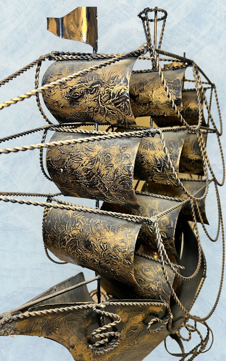 Large Vintage 1960's Lamp Metal Pirate Ship Hand Forged Large Vintage 1960's Lamp Metal Pirate Ship Hand Forged