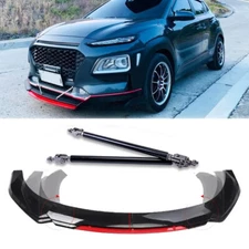 For Hyundai Kona Front Bumper Lip Spoiler Splitter Body Kit Black Red Strut Rods