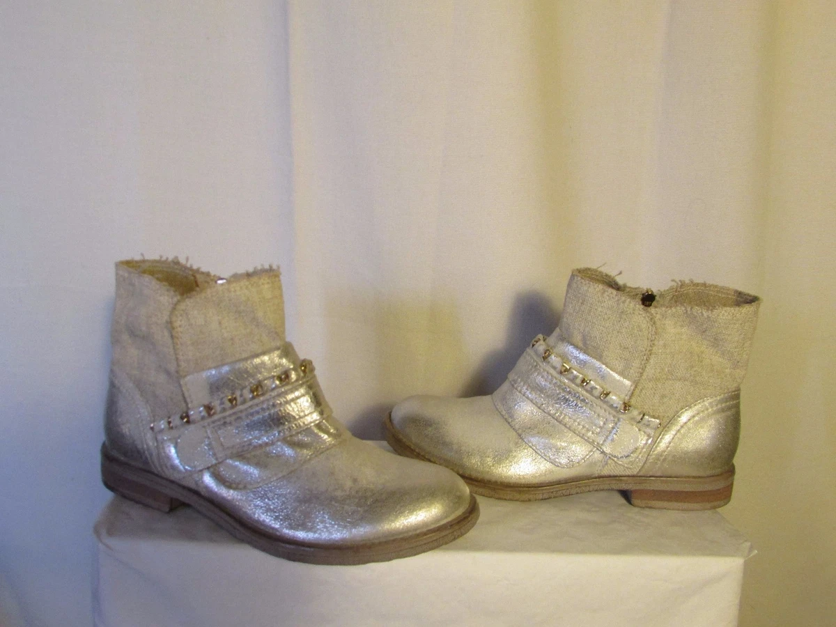 boots bottines donna piu toile enduite blanc cass et cuir argent