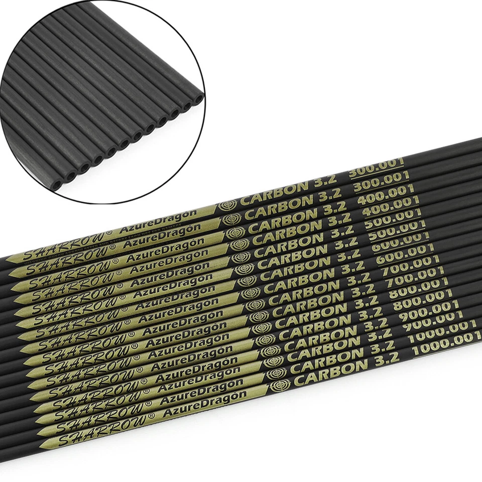 SHARROW 32" ID3.2mm Archery Pure Carbon Arrows Shaft SP300-1000 Bow Hunting Shooting DIY
