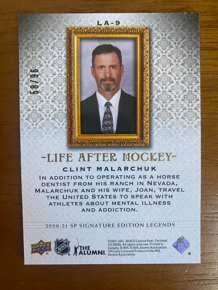 2020 UD SP Signature Edition Legends Life After Hockey Clint Malarchuk GOLD/96 - Image 2 of 2