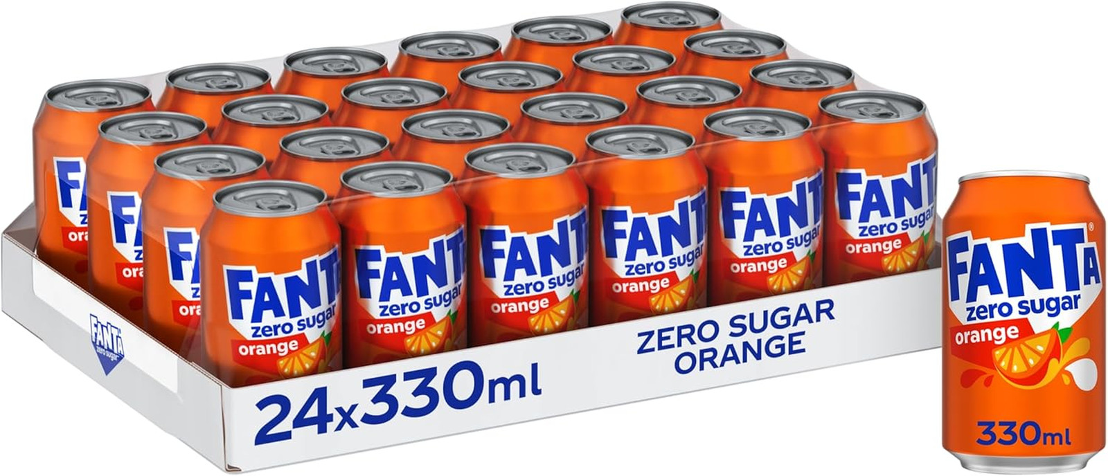 Fanta Zero Orange Soft Drink Can 330 Ml (24 Cans)