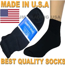 BEST QUALITY 12 pair of mens black diabetic Ankle socks 10-13 size MADE IN USA  