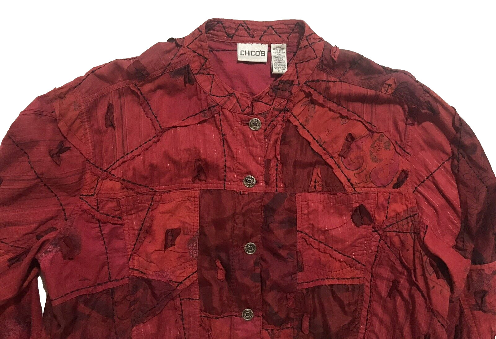 Chicos Jacket Sz 3 (XL) Red Embroidery Applique P… - image 3