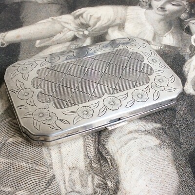 Poudrier Vintage Ancien - Boîte à Poudre Avec Miroir - Doré - Dimensions ~9x8 Cm