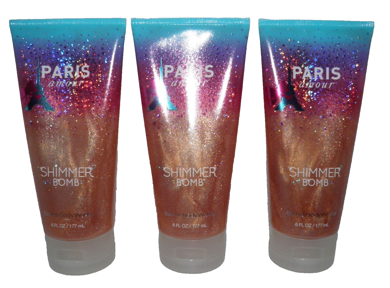3 Bath & Body Works Paris Amour Shimmer Bomb Aloe Infused 6oz RETIRED