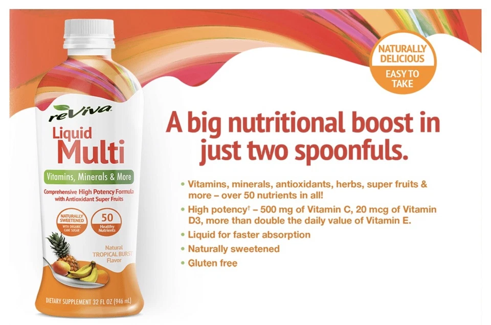 :.reViva Multivitamínico Líquido, Tropical 🌴 Sabor Burst, 64 Onças.: - Imagem 2 de 4