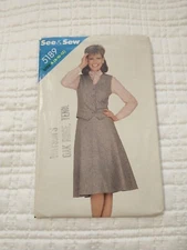 Butterick See&Sew Vintage 80s Vest Skirt Sewing Pattern Size A (8, 10, 12) UNCUT