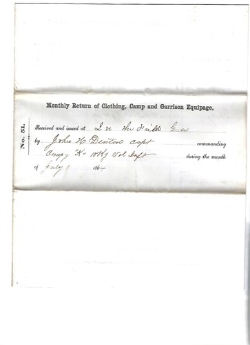 Capt. John H Denton 10th Kentucky Infantry Clothing & Equip Document