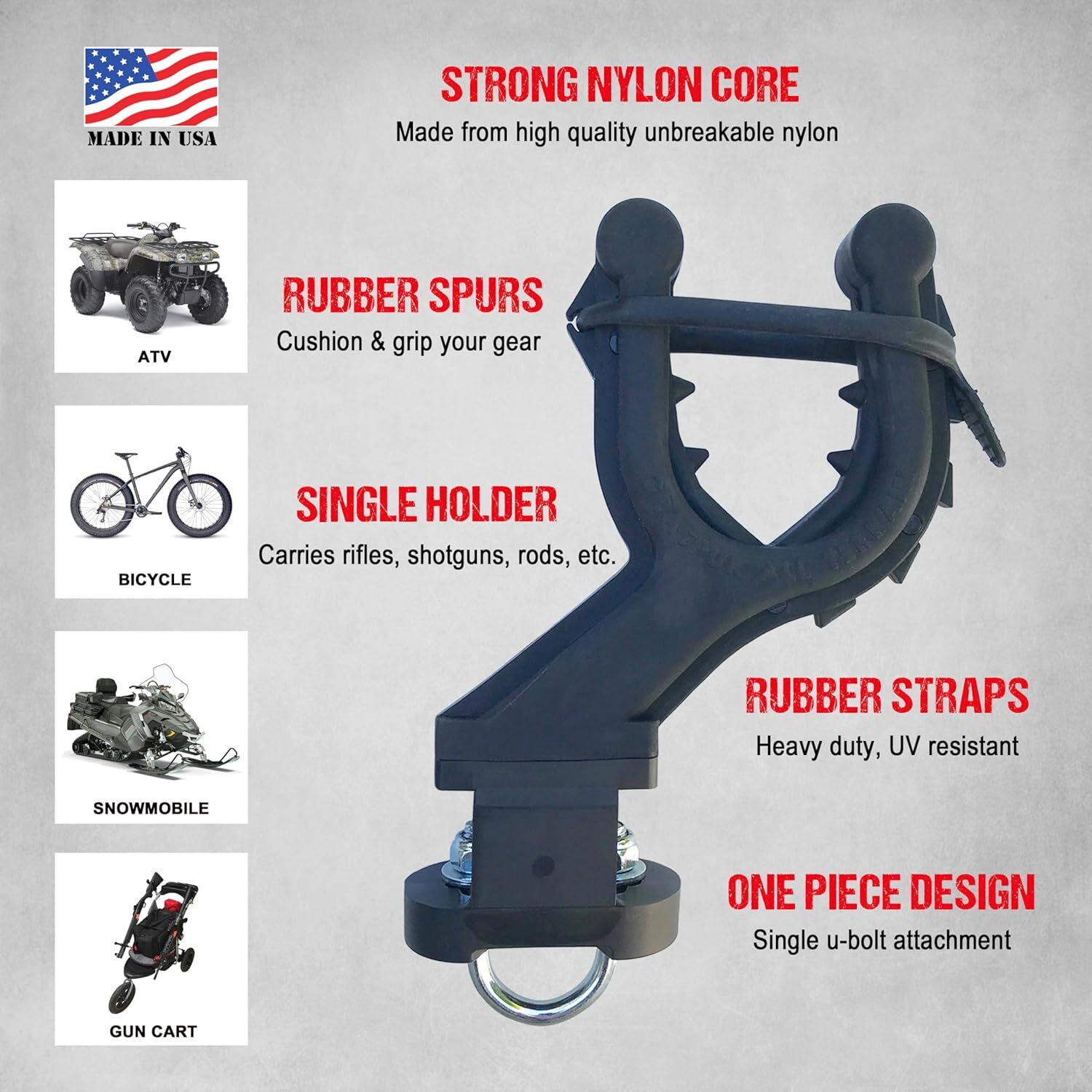 UTV ATV Rifle Gun Bow Rack Single Grip Mount Tool Pole Shovels Rod ...