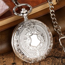 Mens Pocket Watch Mechanical Silver Case Hollow Hands Chain Hand-winding Luxury