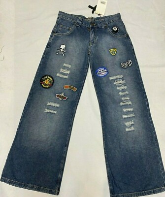 PUNKY FISH PATCH WORK BAGGY JEANS LOW RISE 