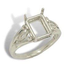 Sterling  (9x7mm - 11x9mm) Emerald Artisan Scroll Pre-notched Ring Mounting