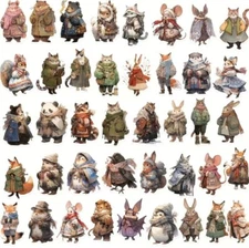 10pcs Small Winter Animals In Coats Stickers-Scrapbook, Journal, DIY Crafts