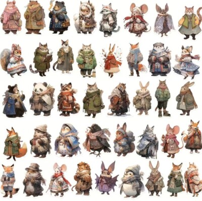 10pcs Winter Animals In Coats Stickers-Scrapbook, Journal, DIY Crafts & Cards