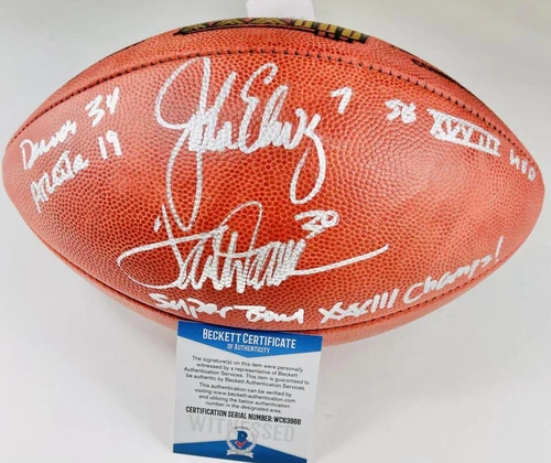 JOHN ELWAY TERRELL DAVIS SIGNED SUPER BOWL FOOTBALL XXXIII 33 DENVER BRONCOS 966