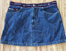 vtg y2k Tommy Girl denim jean mini skirt spellout Junior 11