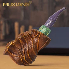 MUXIANG Handmade Freehand Pipe Sandblasted Briar Tobacco Pipe Rustic Wooden Pipe