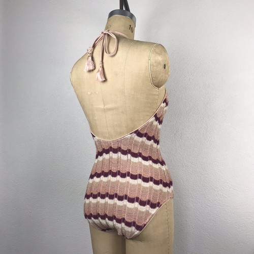 SUBOO l M Boho Ombré Metallic Zig-Zag Knit Lace-up Tassel Tie One Piece Swimsuit - Picture 4 of 10