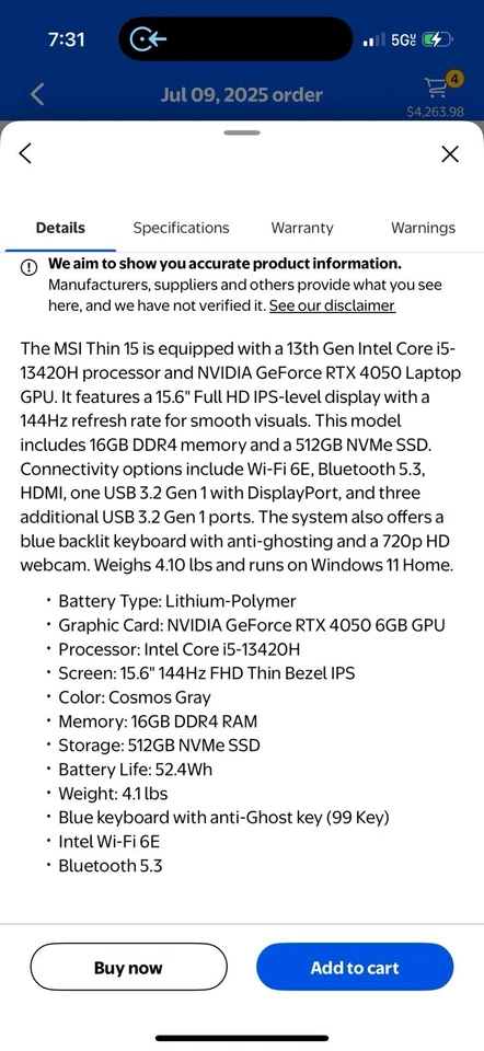 msi gaming laptop i5 16gb ssd - Image 3 of 4